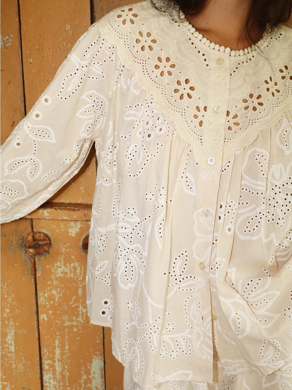 Shopbop Bailey Rose Eyelet Long Sleeve Blouse Beige S